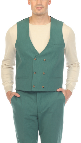 Mens Hunter Green Grant Double Breasted Seersucker Mens Vest