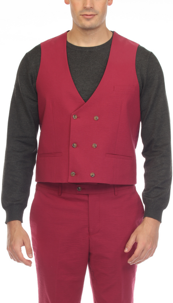 Mens Burgundy Grant Double Breasted Seersucker Mens Vest