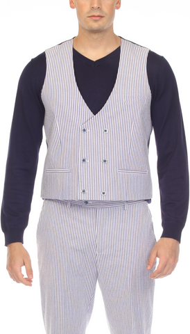 Mens Navy Grant Double Breasted Seersucker Mens Vest