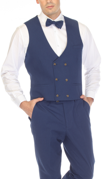 Mens Blue Grant Double Breasted Seersucker Mens Vest