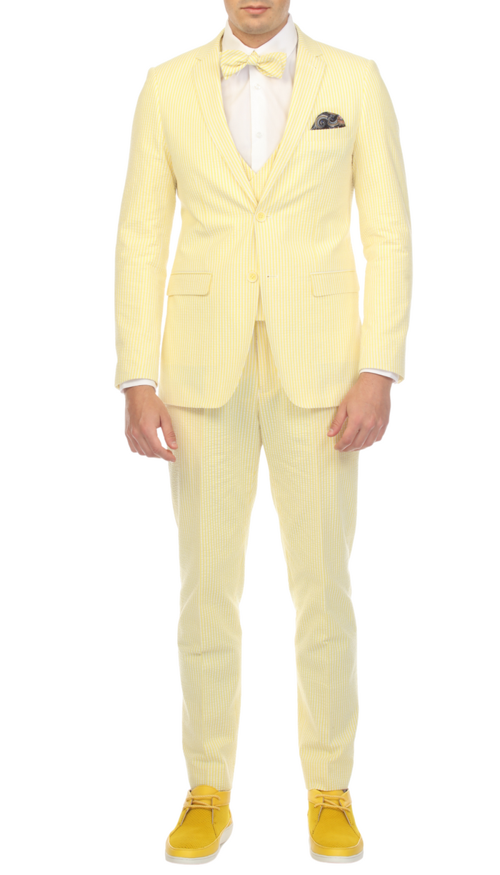 Men's Slim Fit Two Button Yellow Seersucker Suit