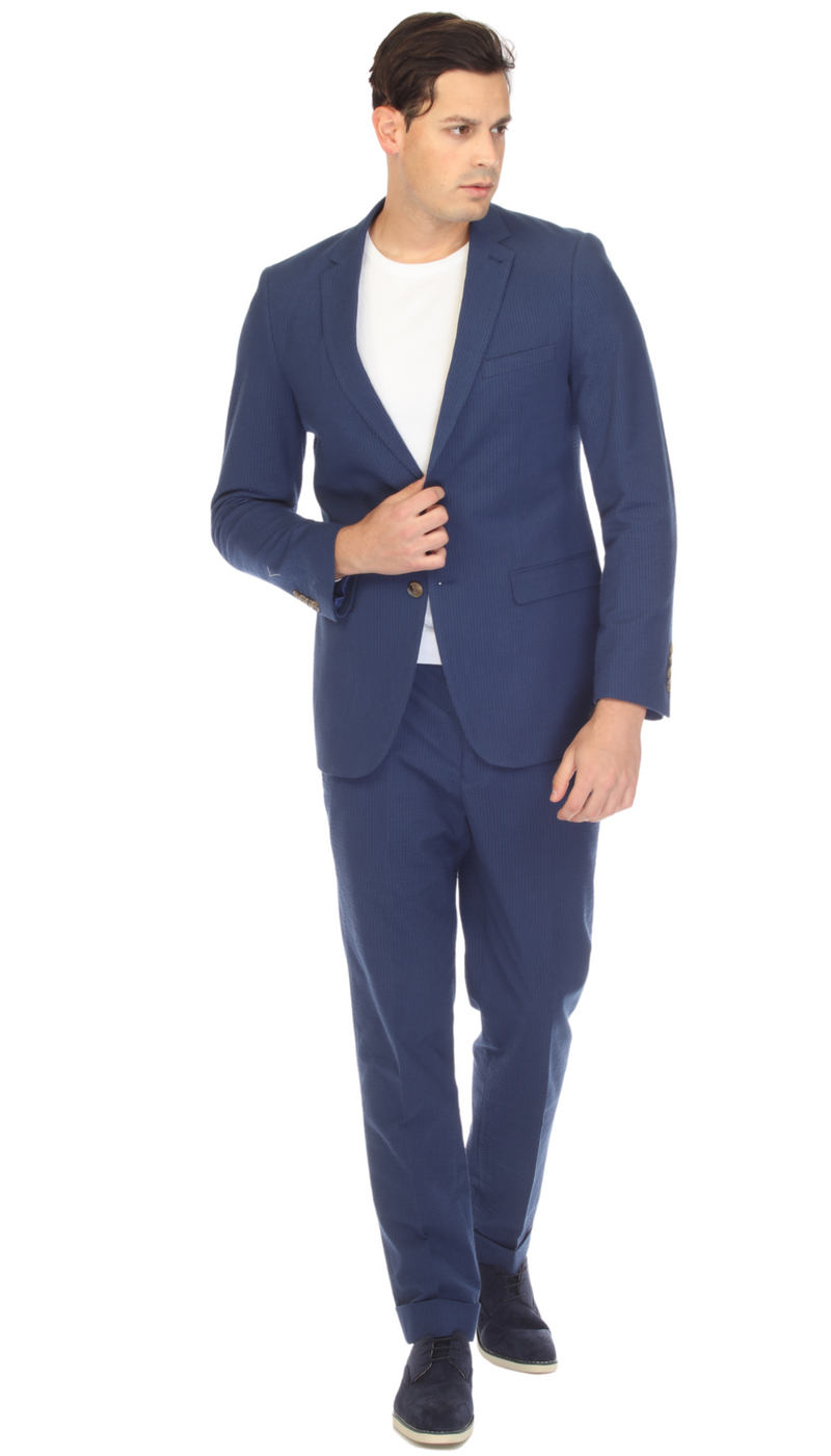 Men's Slim Fit Two Button Navy Seersucker Suit