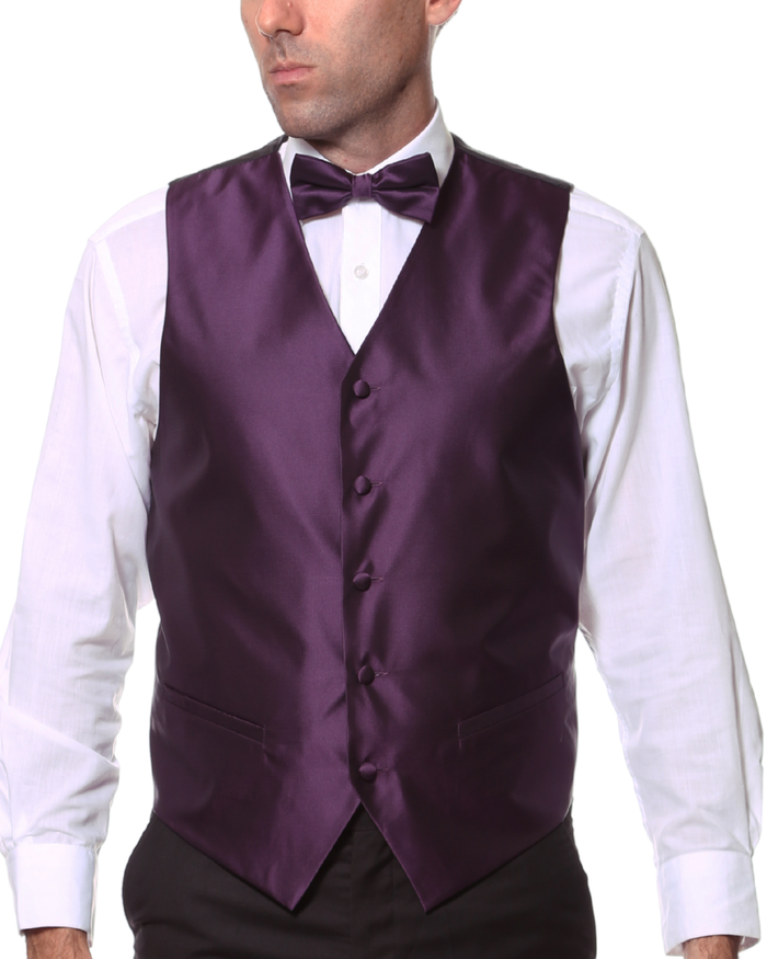 Ferrecci Mens PV450 - Deep Purple with Black Back Adjustable Textured Vest Set