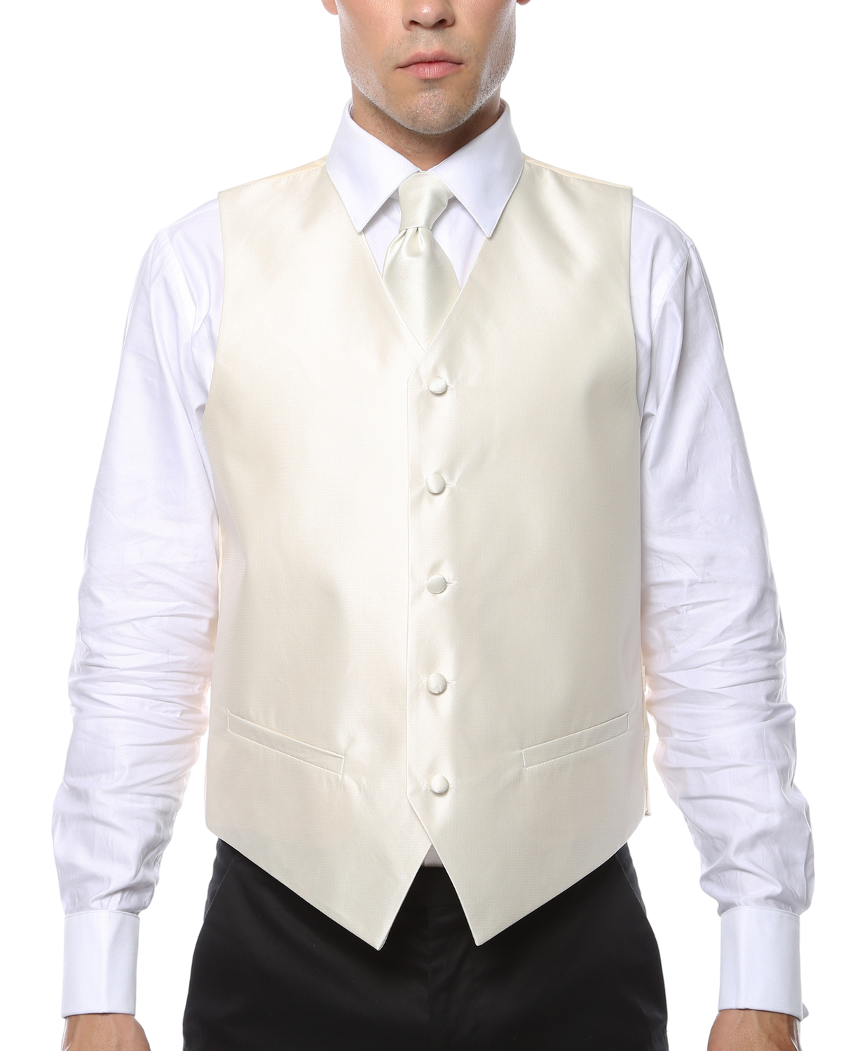 Ferrecci Mens PV450 - Beige with White Back Adjustable Textured Vest Set