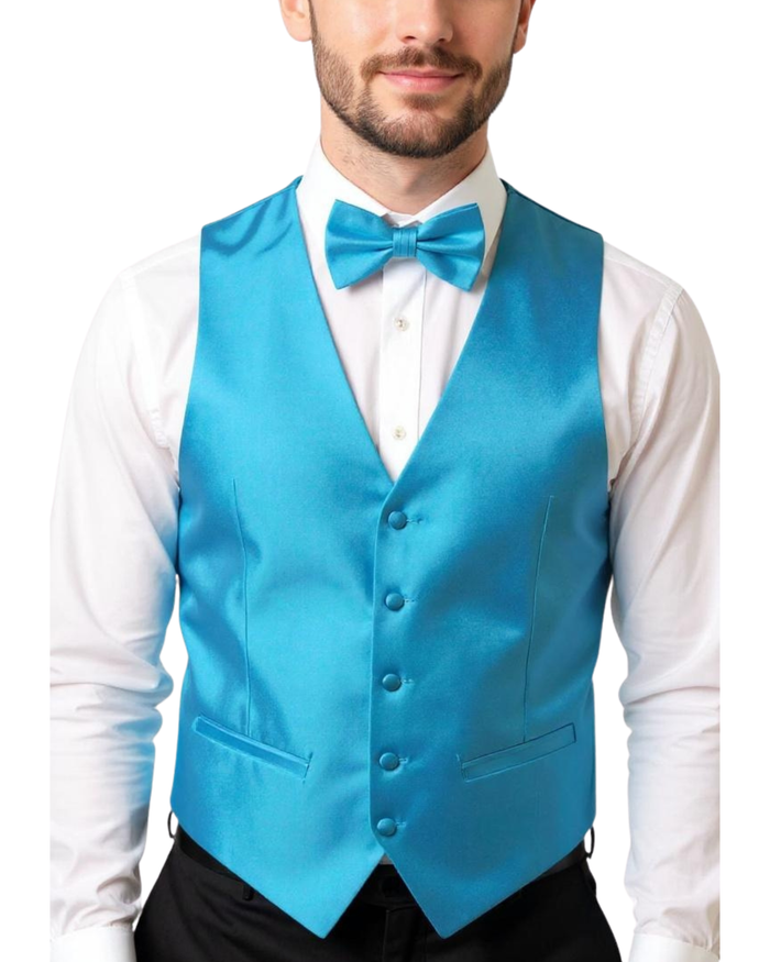 Ferrecci Mens PV450 - Turquoise with White Back Adjustable Textured Vest Set