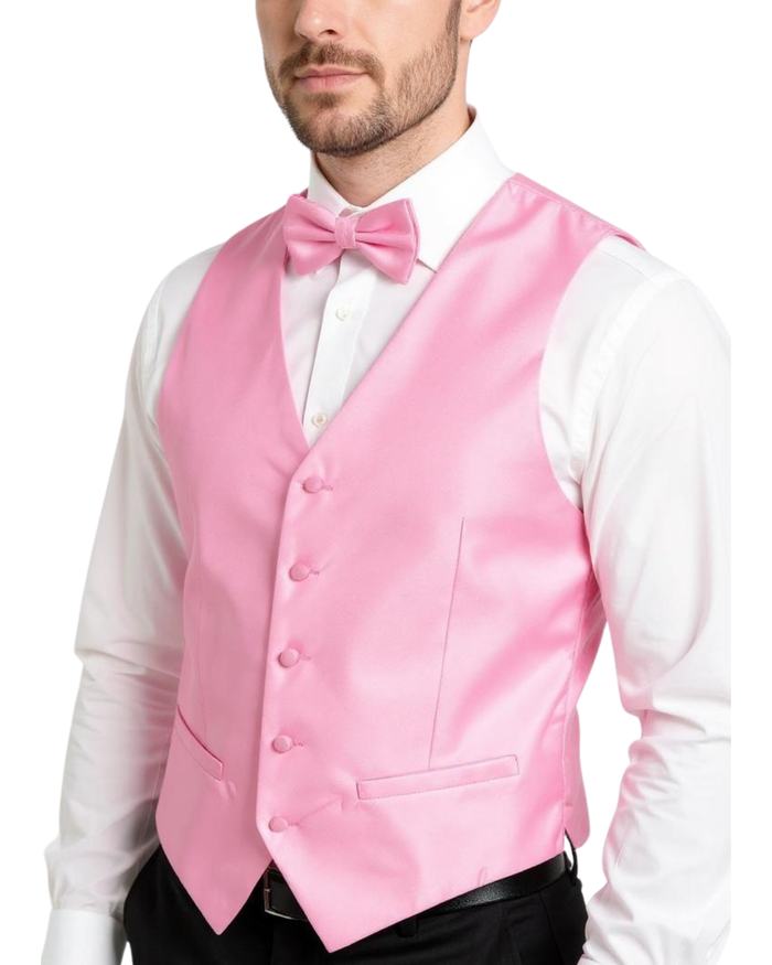Ferrecci Mens PV450 - Pink with White Back Adjustable Textured Vest Set