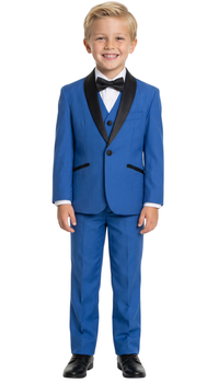 Ultimate Elegance: Boys Royal Blue Shawl Collar Tuxedo for Dapper Occasions