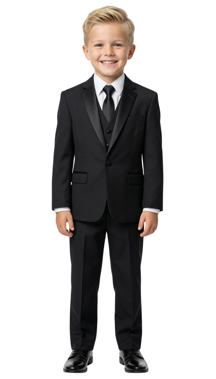 Ultimate Elegance: Boys Black Shawl Collar Tuxedo for Dapper Occasions