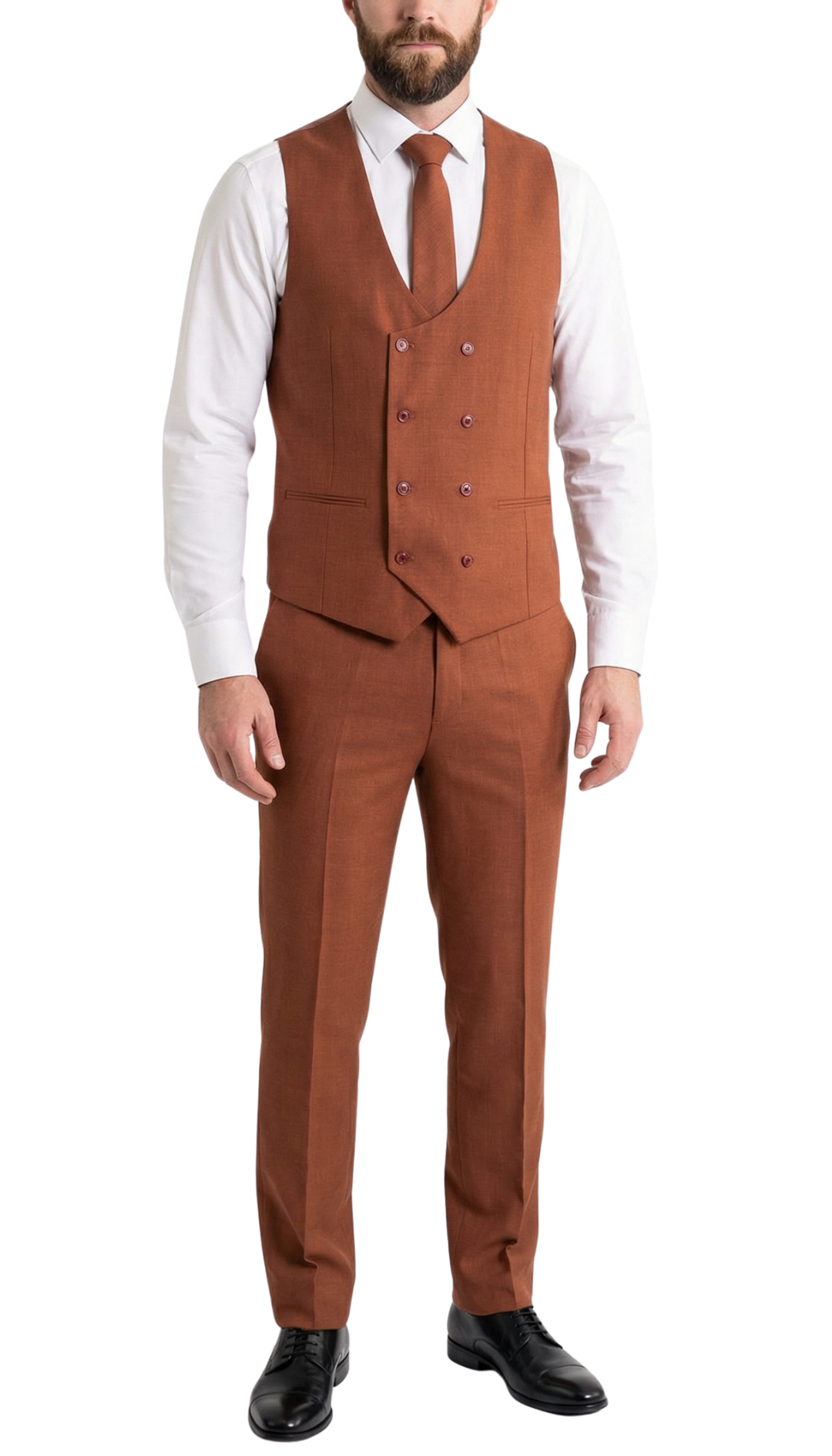 Rockford 3pc Rust Peak Lapel 2 Button Slim Fit Suit With Double Breasted Vest