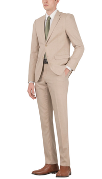 JAX MENS TAN 2 BUTTON NOTCH LAPEL PICK STITCHING 3 PC SLIM FIT SUIT