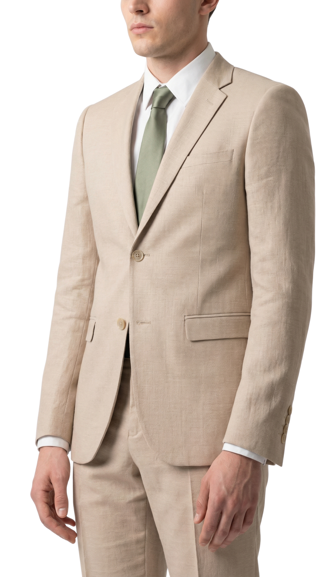 JAX MENS TAN 2 BUTTON NOTCH LAPEL PICK STITCHING 3 PC SLIM FIT SUIT