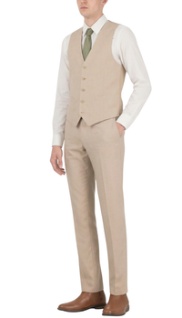 JAX MENS TAN 2 BUTTON NOTCH LAPEL PICK STITCHING 3 PC SLIM FIT SUIT