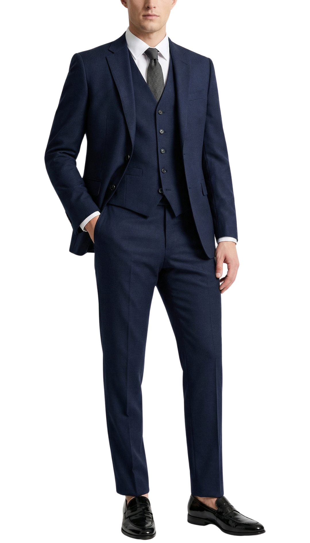 JAX MENS NAVY 2 BUTTON NOTCH LAPEL PICK STITCHING 3 PC SLIM FIT SUIT