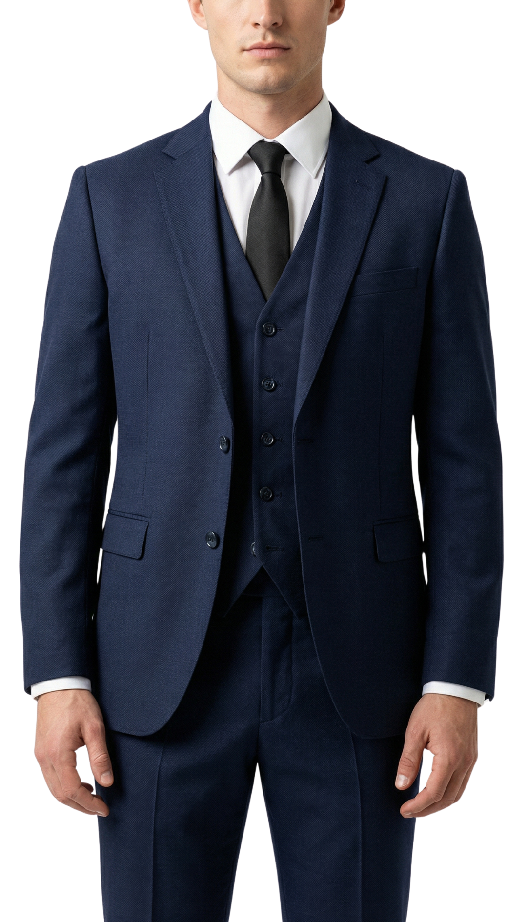 JAX MENS NAVY 2 BUTTON NOTCH LAPEL PICK STITCHING 3 PC SLIM FIT SUIT