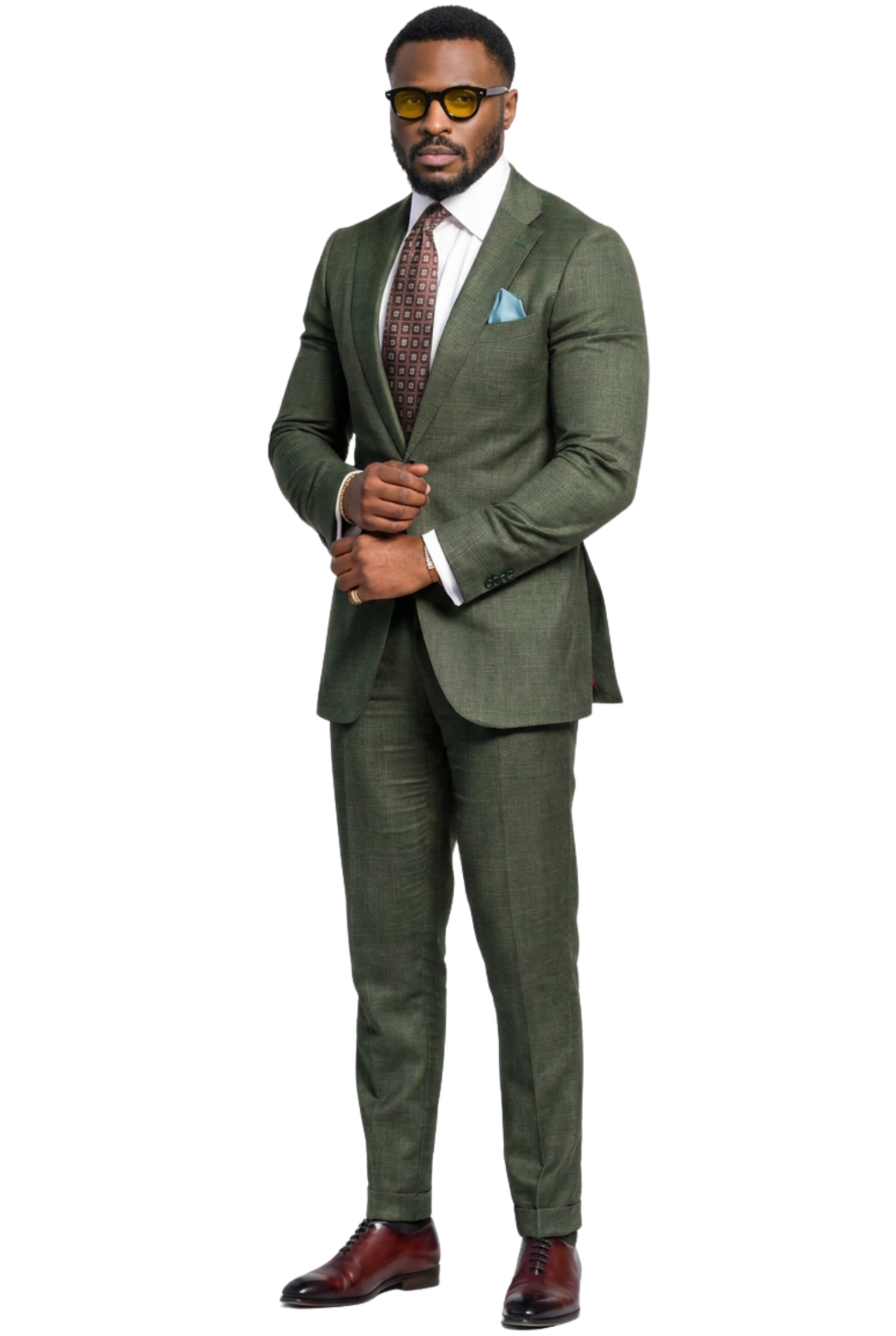 Ferrecci Harwin Mens Hunter Green Textured Tweed Suit.