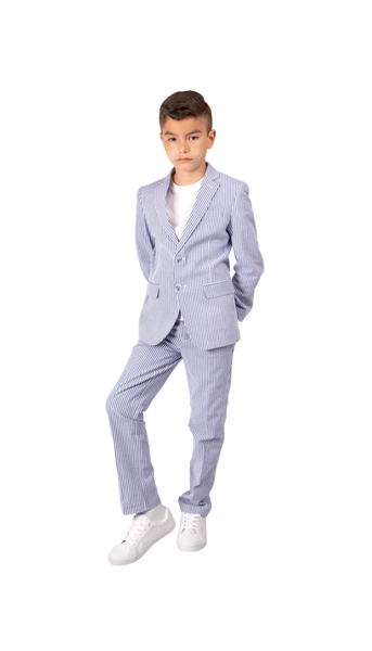 Ferrecci Boys Seersucker 2pc Suit Set Blue - Front 2