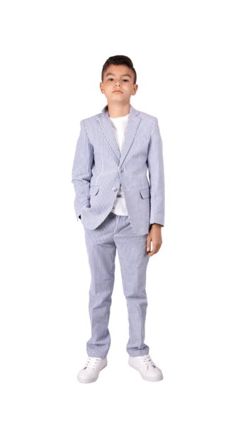 Ferrecci Boys Seersucker 2pc Suit Set Blue - Front