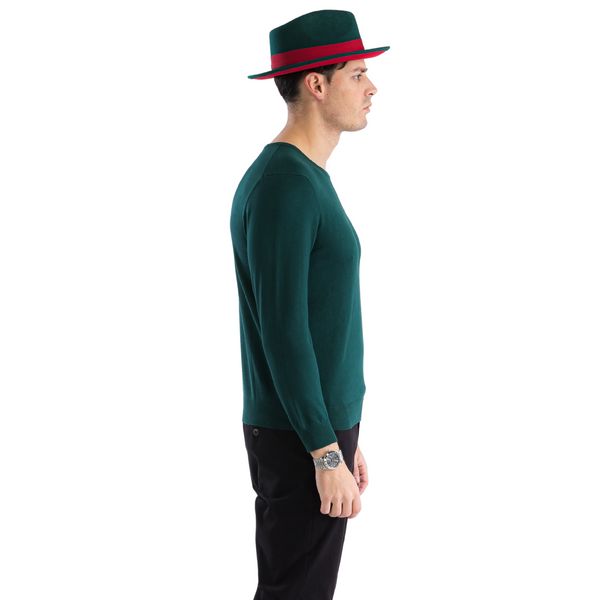 Sam Jacobi Mens Pullover Hunter Green Knitted Sweater Crewneck Stylish Knitwear Long Sleeve Casual Slim Fit