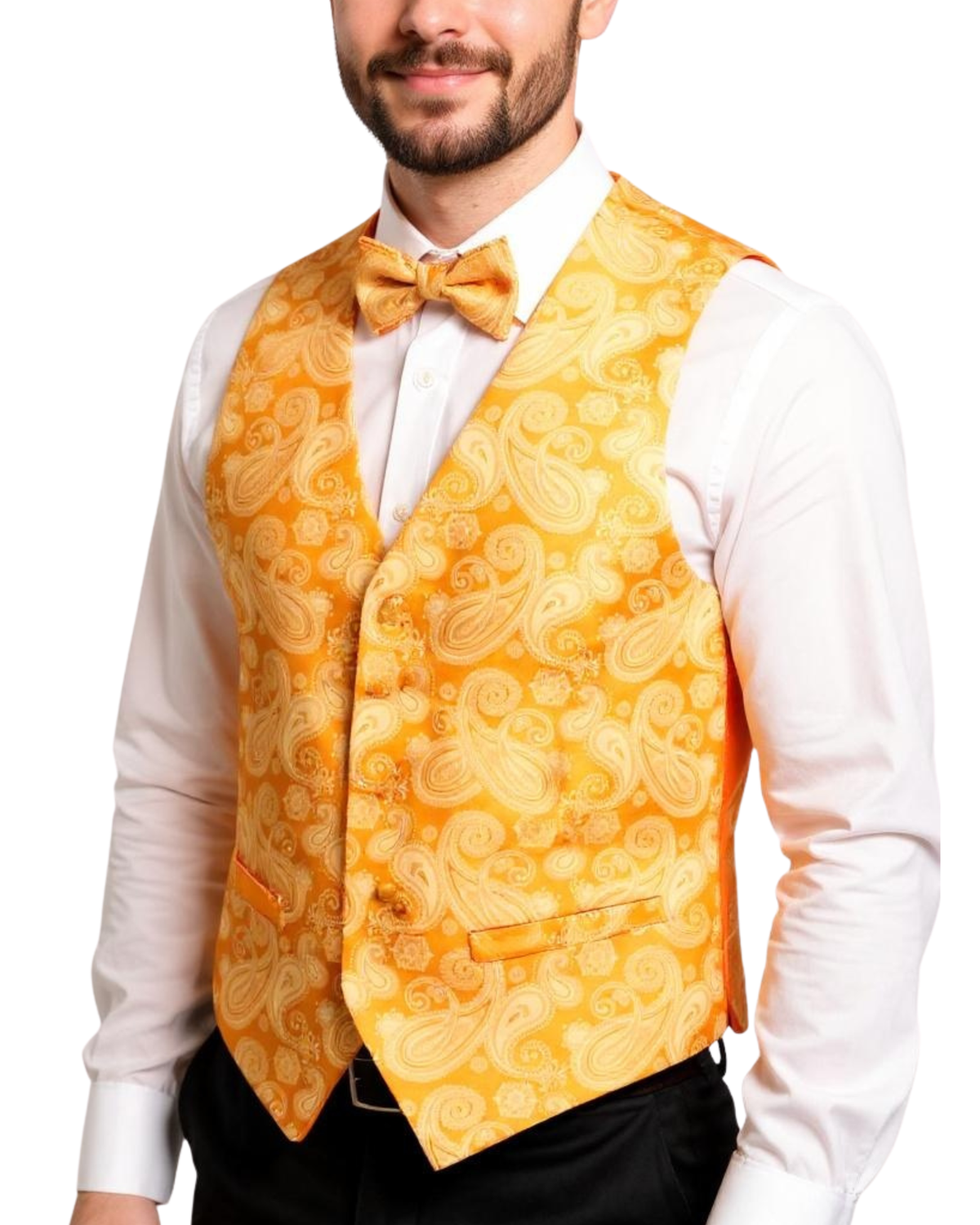 Ferrecci Mens PV350 - Orange Paisley with Orange Back Adjustable Vest Set
