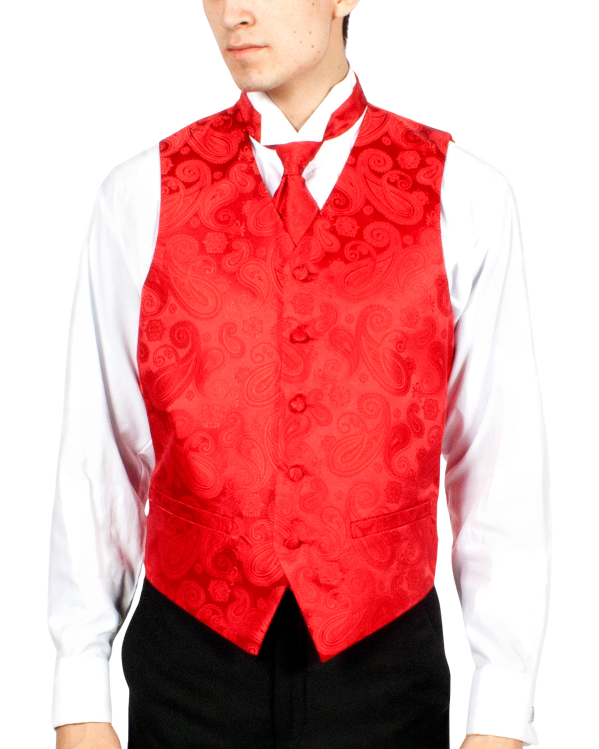Ferrecci Mens PV350 - Red Paisley with Red Back Adjustable Vest Set