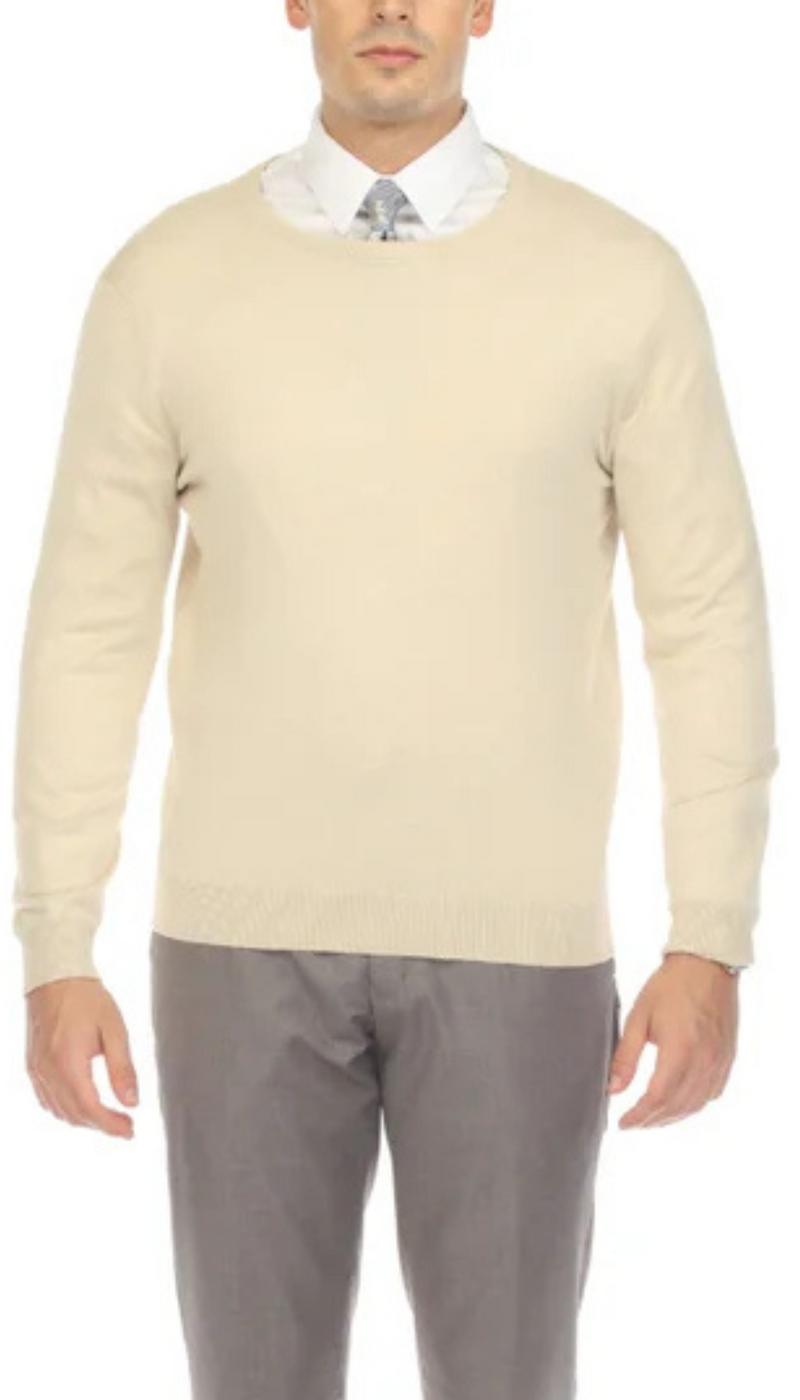 Sam Jacobi Men's Pullover Beige Knitted Sweater Crewneck Stylish Knitwear Long Sleeve Casual Slim Fit