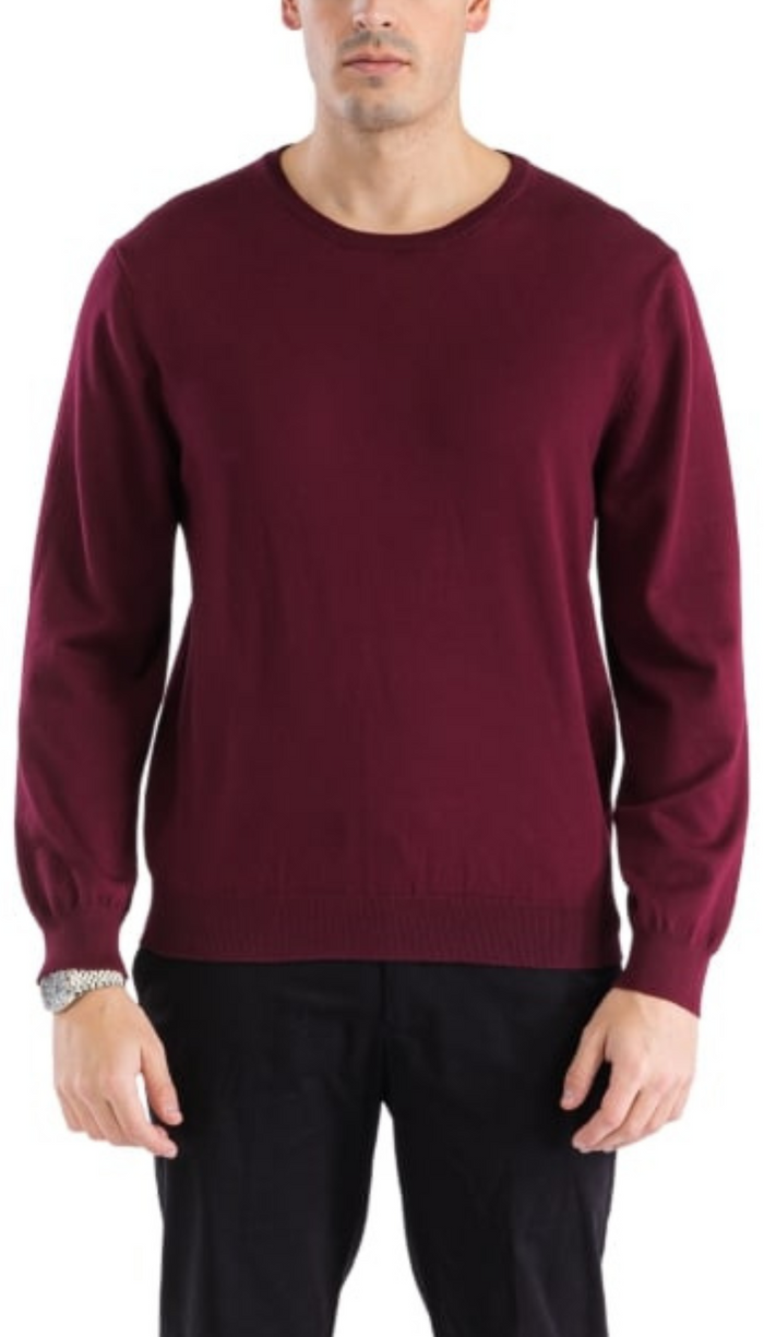 Sam Jacobi Men's Pullover Burgundy Knitted Sweater Crewneck Stylish Knitwear Long Sleeve Casual Slim Fit