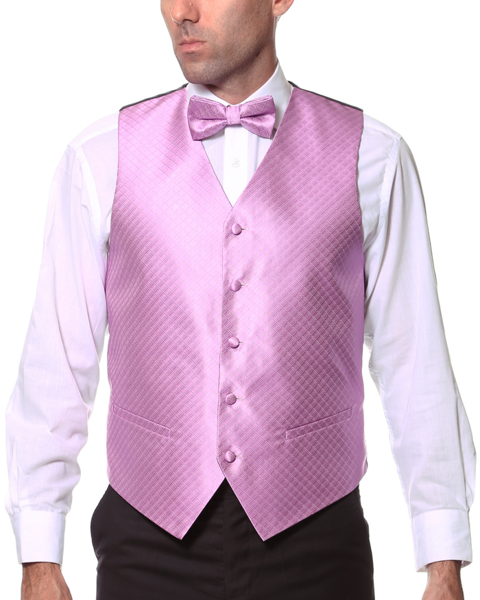 Ferrecci Mens PV300 - Dark Rose with Black Back Adjustable Diamond Vest Set