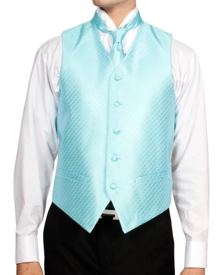 Ferrecci Mens PV300 - Pale Turquoise with White Back Adjustable Diamond Vest Set