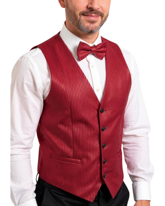 Ferrecci Mens PV400 - Red Stripped with Red Back Adjustable Vest Set