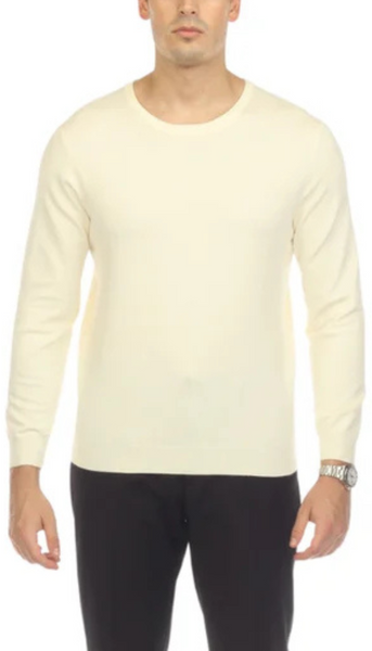 Sam Jacobi Men's Pullover Off-White Knitted Sweater Crewneck Stylish Knitwear Long Sleeve Casual Slim Fit