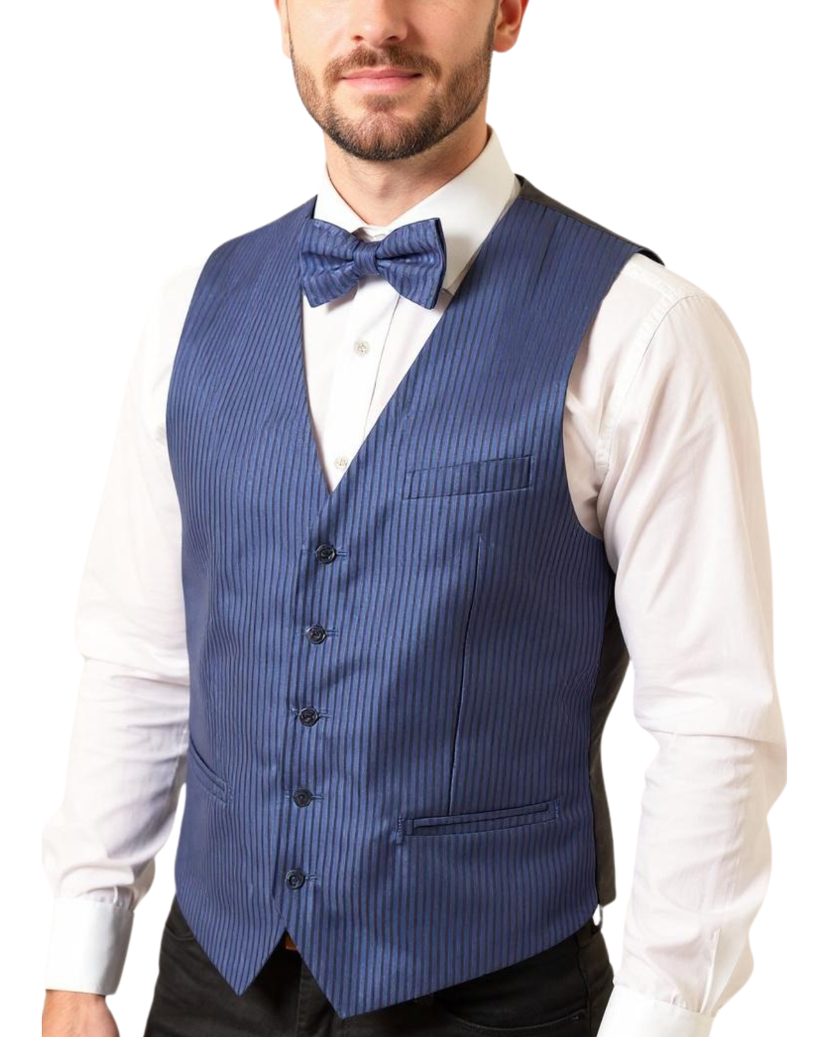 Ferrecci Mens PV400 - Blue Stripped with Black Back Adjustable Vest Set