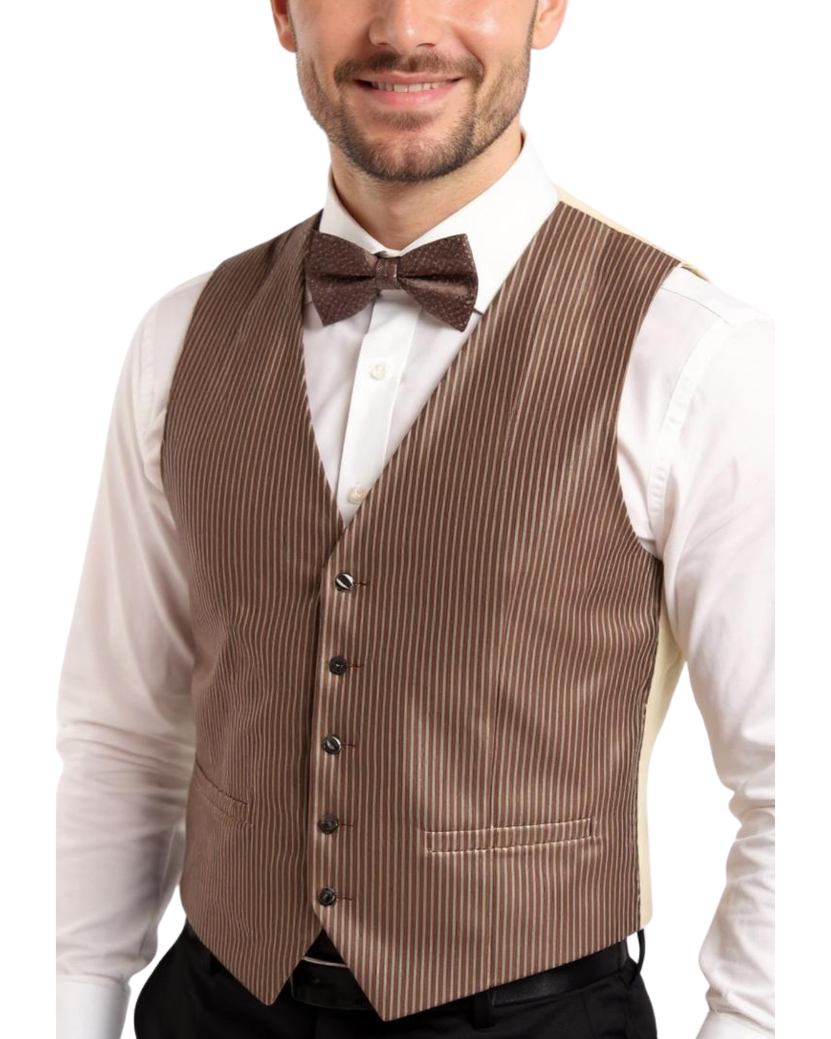 Ferrecci Mens PV400 - Brown Stripped with White Back Adjustable Vest Set