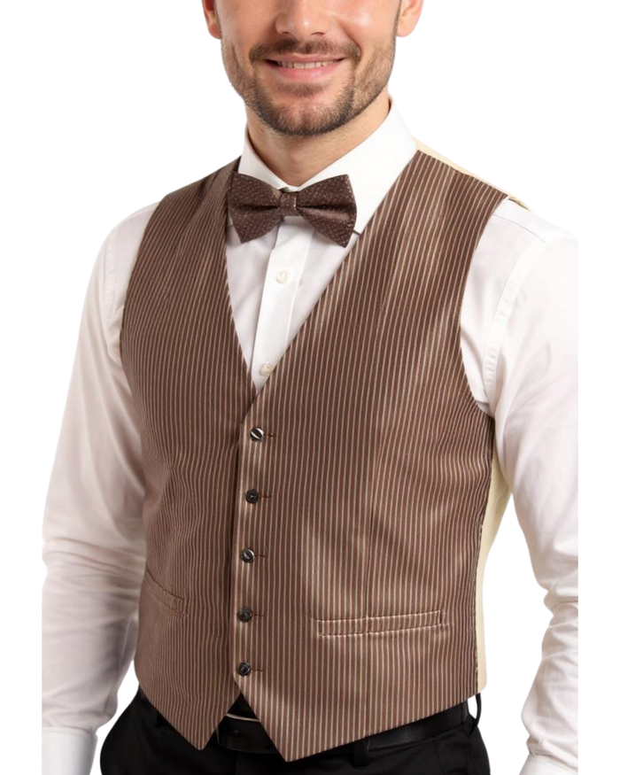 Ferrecci Mens PV400 - Brown Stripped with White Back Adjustable Vest Set