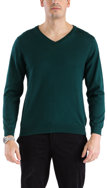 Sam Jacobi Mens Pullover Hunter Green Knitted Sweater V-neck Stylish Knitwear Long Sleeve Casual Slim Fit