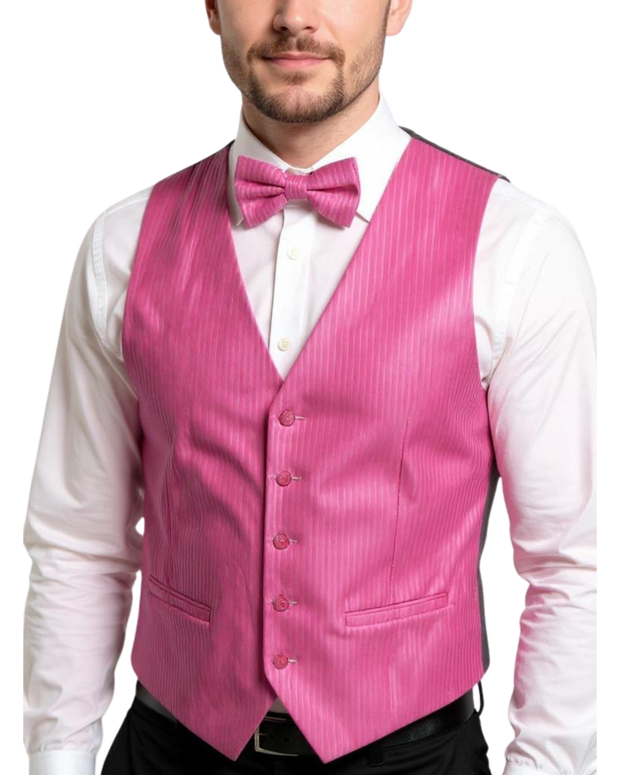 Ferrecci Mens PV400 - Pink Stripped with White Back Adjustable Vest Set