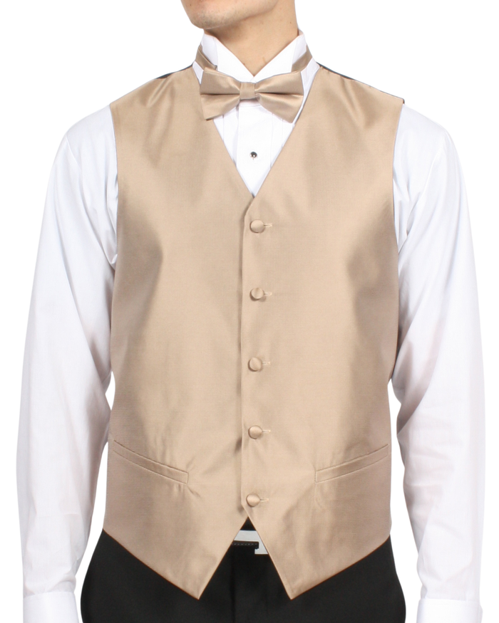 Ferrecci Mens PV450 - Champagne with Black Back Adjustable Textured Vest Set