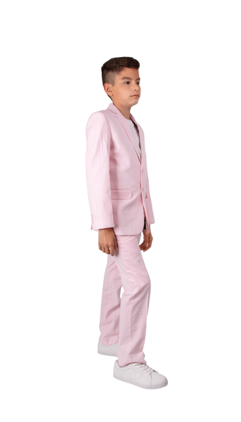 Ferrecci Boys Seersucker 2pc Suit Set Pink - Right 2