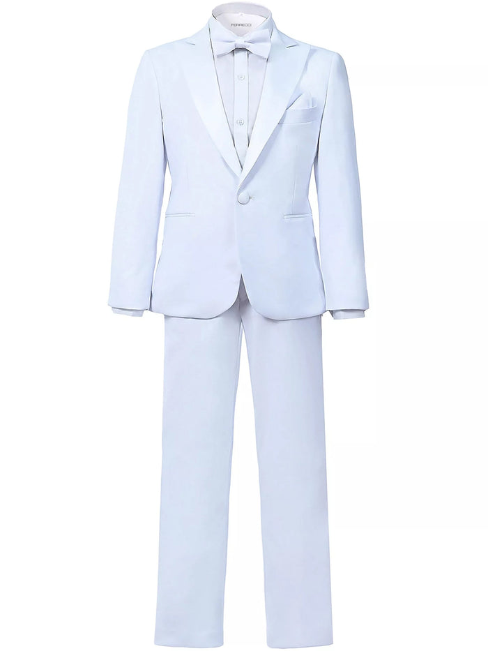 Boys KTUX Modern Fit Notch Lapel 3 Piece White Tuxedo Set