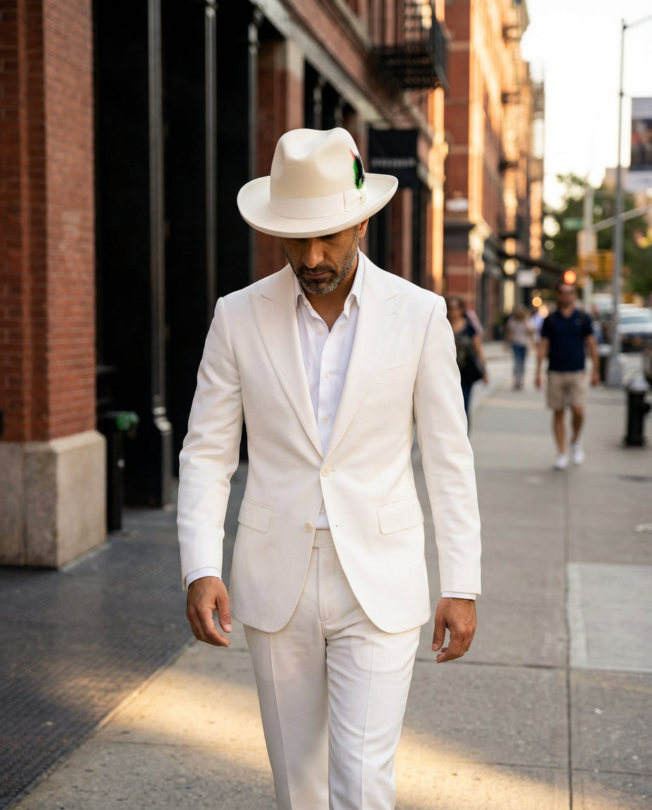 Ferrecci 100 % Wool Australian Firm Fur Felt White Godfather Hat