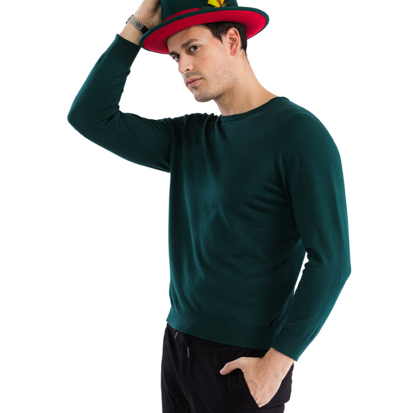 Sam Jacobi Mens Pullover Hunter Green Knitted Sweater Crewneck Stylish Knitwear Long Sleeve Casual Slim Fit