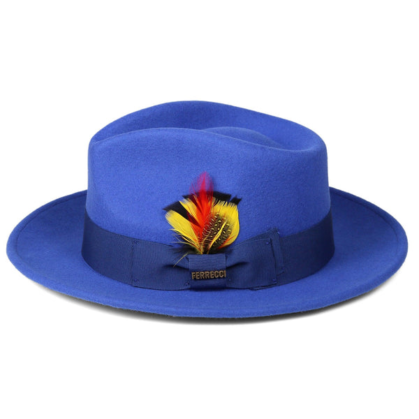 Crushable Royal Blue 100% Australian Wool Fedora Hat - Ferrecci USA 