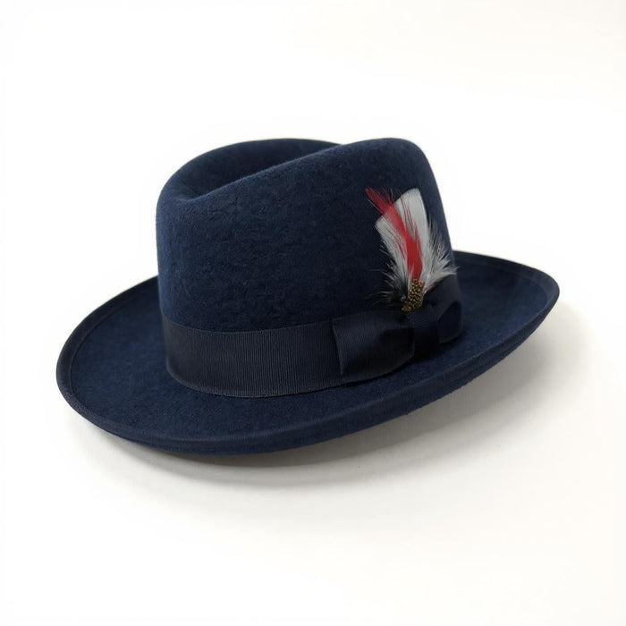 Ferrecci 100 % Wool Australian Firm Fur Felt Navy Godfather Hat
