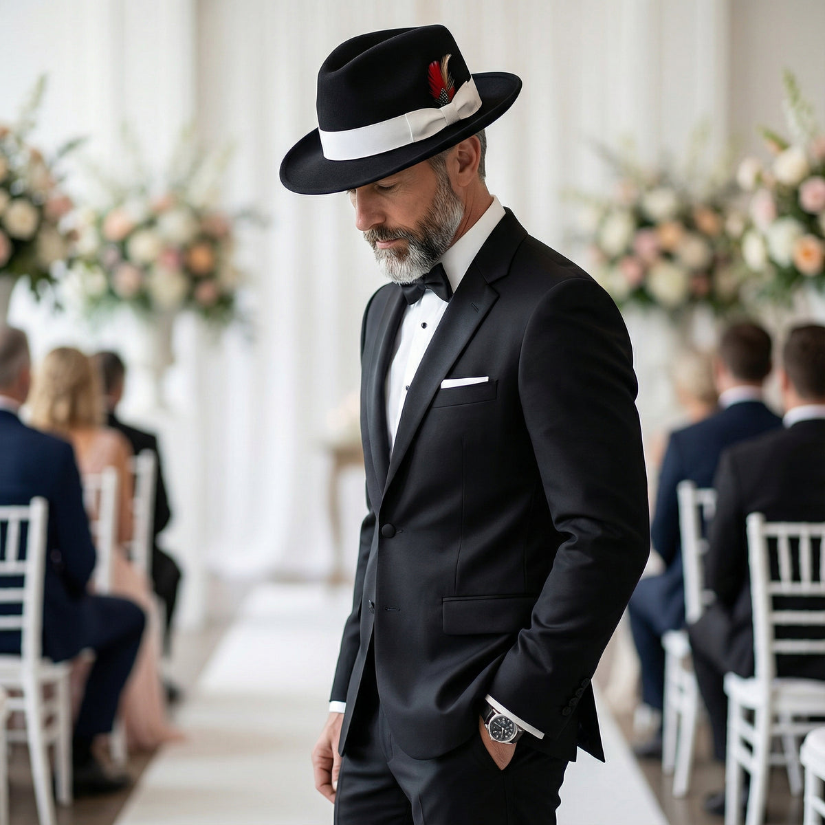 Crushable Black/White 100% Australian Wool Fedora Hat