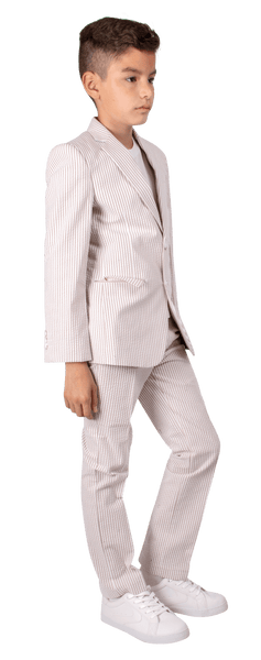 Ferrecci Boys Seersucker 2pc Suit Set Tan - Ferrecci USA 