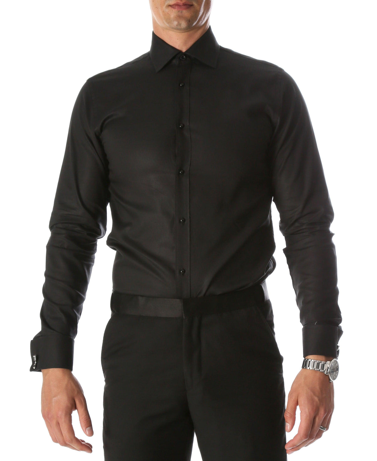 Ferrecci Men's Black Venice Pique Slim Fit Wing Collar Dress Shirt FHYINC Ferrecci Men's Black Venice Pique Slim Fit Wing Collar Dress Shirt FHYINC