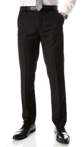 Ferrecci Men's Halo Black Slim Fit Flat-Front Dress Pants