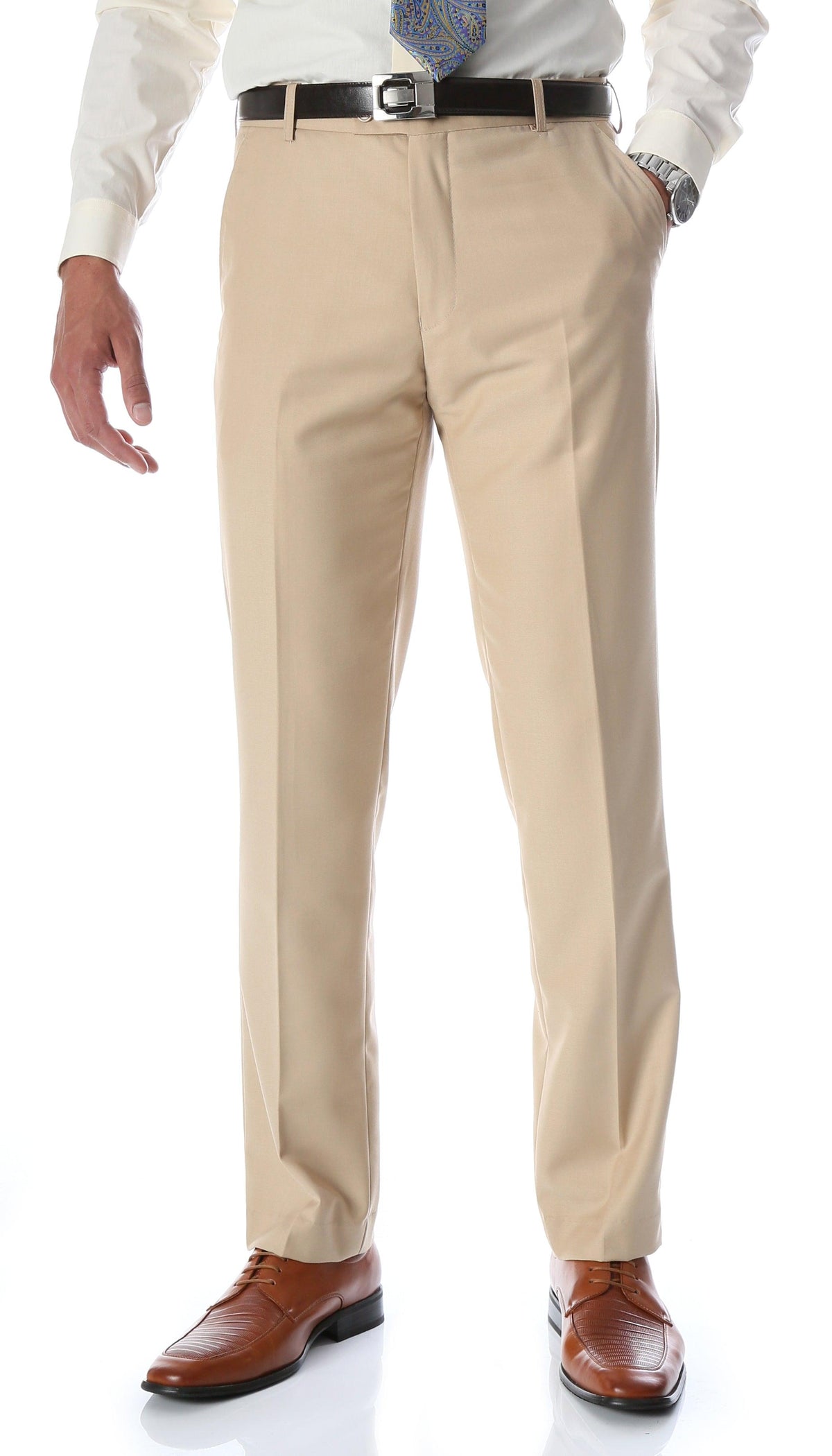 Ferrecci Men's Halo Slim Modern Fit Tan Flat-Front Dress Pants FHYINC Ferrecci Men's Halo Slim Modern Fit Tan Flat-Front Dress Pants FHYINC