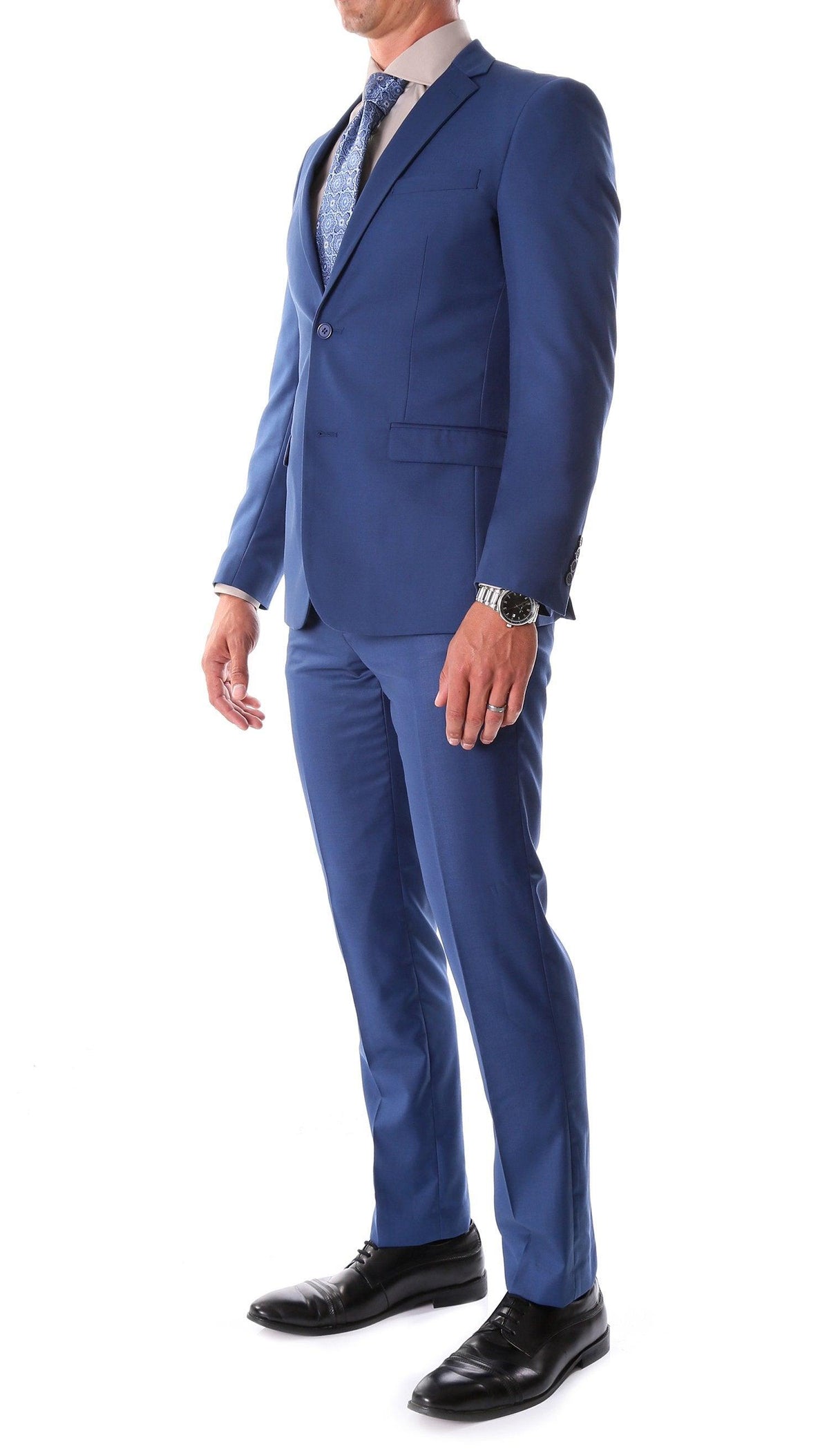 Oslo Indigo Blue Slim Fit Notch Lapel 2 Piece  Suit - Ferrecci USA 