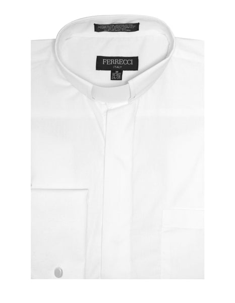 White Clergy Deacon Bishop Priest Mandarin Collar Dress Shirt - Ferrecci USA 