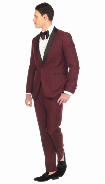 Ferrecci Men's Reno Burgundy Slim Fit Shawl Lapel 2 Piece Tuxedo Suit Set